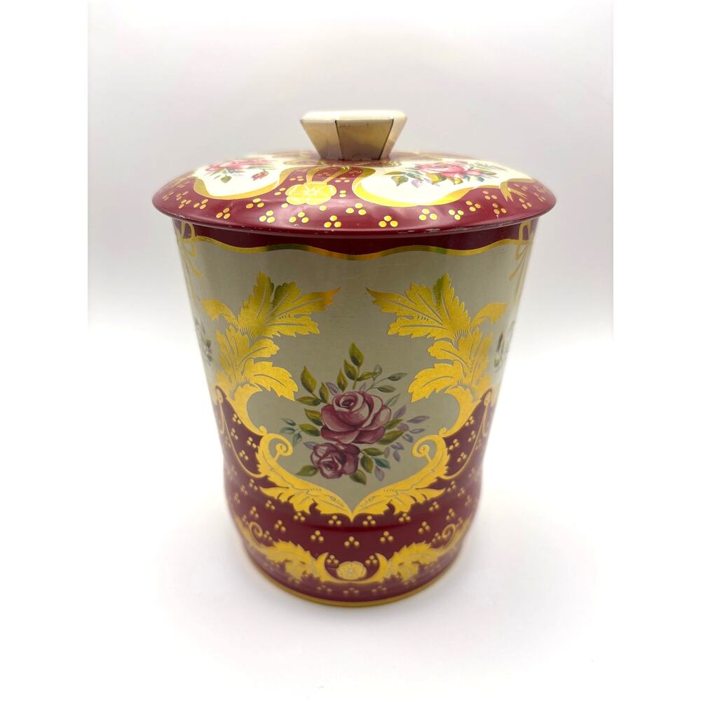 Vintage Tin George W. Horner & Co. Red Gold Floral Biscuit Tin with Lid 1950s